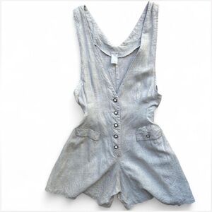 Vintage Linen Romper Shorts Lace Detailing and Antique Buttons in Light Beige SM